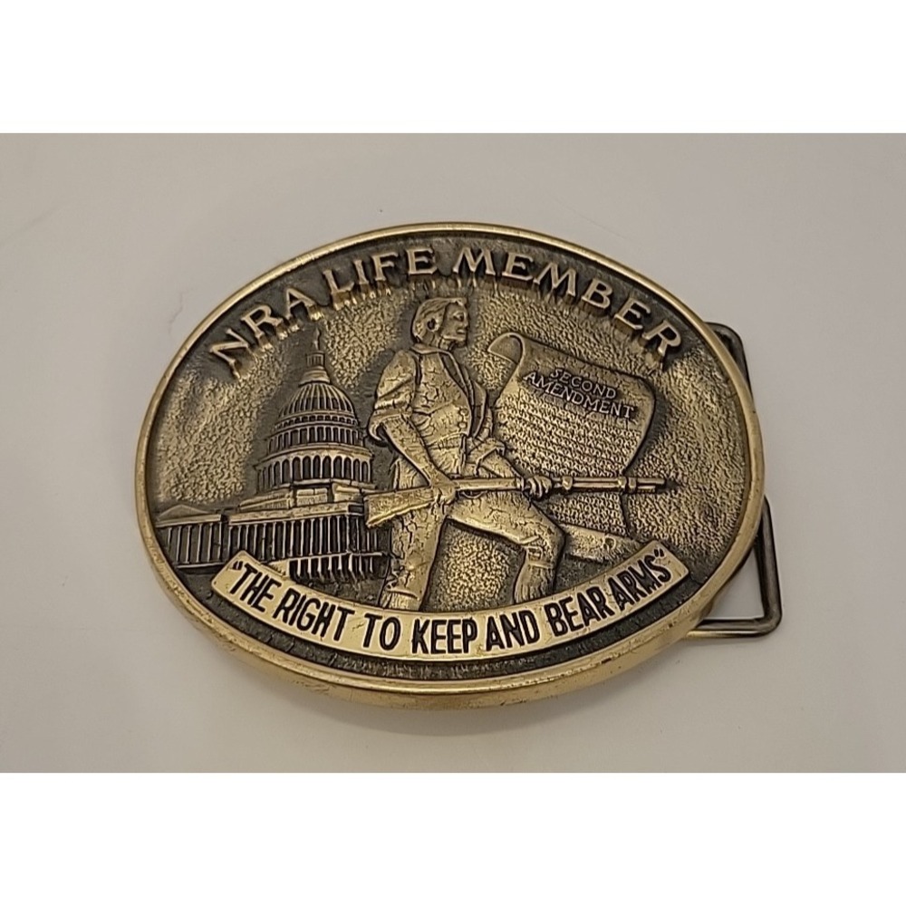 Vintage NRA Life Member Brass Belt Buckle Jadco 2nd Amendment USA